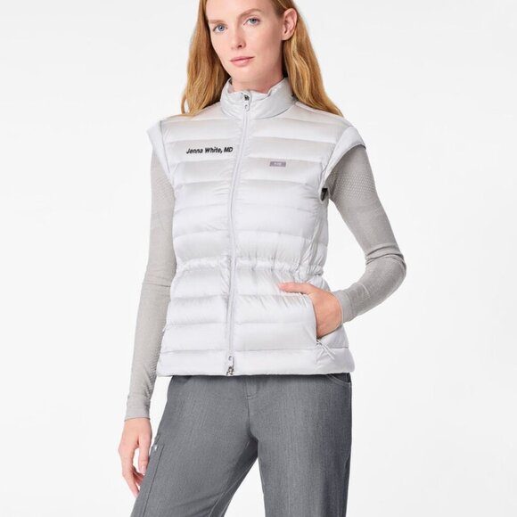 Figs Jackets & Blazers - New Figs Womens sz XLarge On Shift Metallic Puffer Vest silver nylon nursing